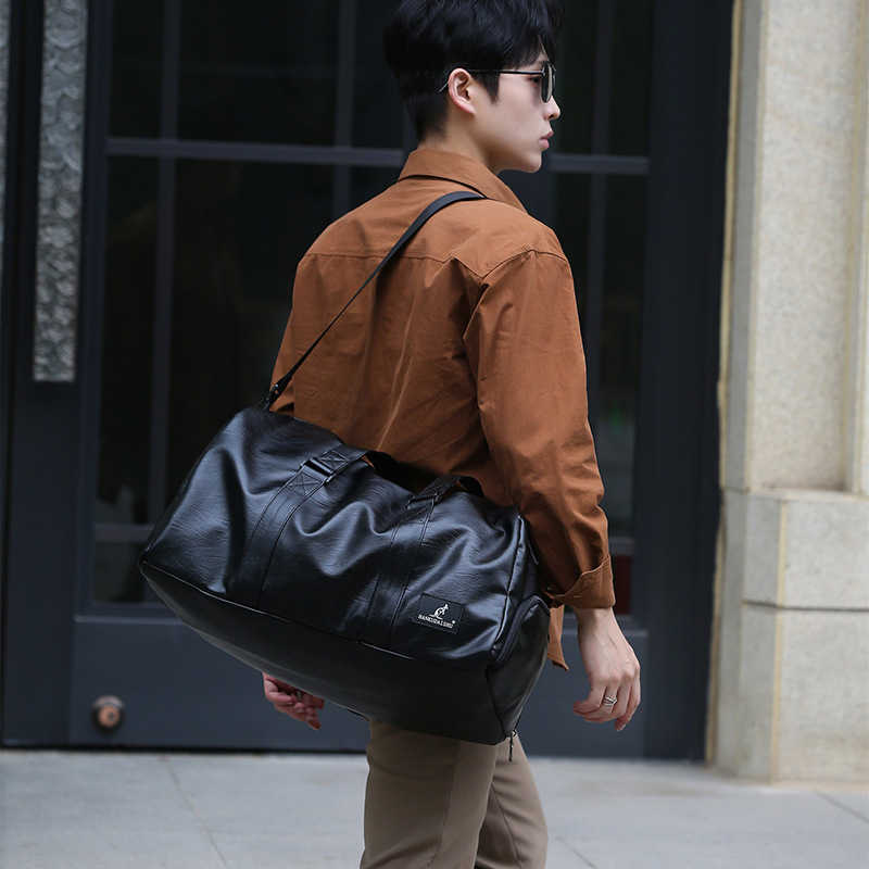 Gym Bag For Men Dry And Wet Separation PU Sports Bag Training Bag Shoe Compartment Single Shoulder Crossbody Bag Large Capacity Travel Bag