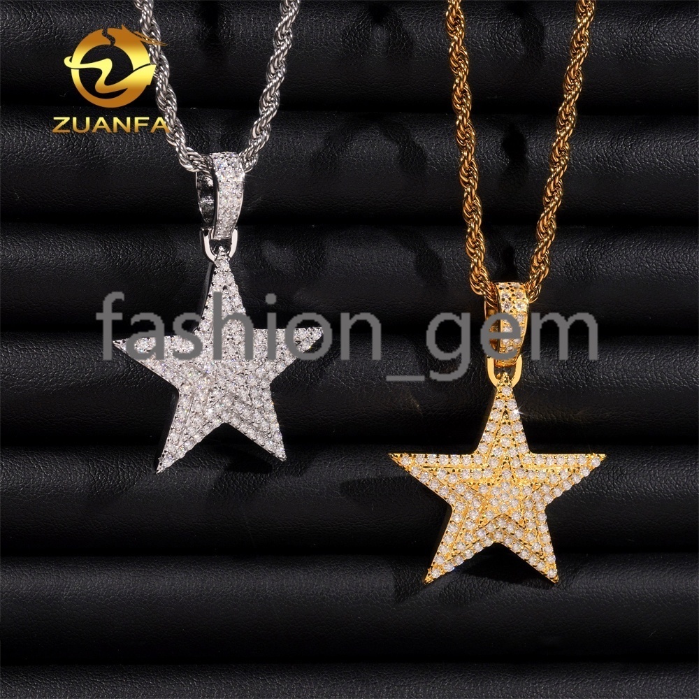 Fine Jewelry Double Pentagram Design Custom Iced Out Hip Hop Moissanite Pendant 925 Silver VVS Moissanite Diamond Charm Pendant