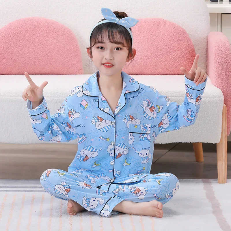 Sanrio Spring Autumn Children Pajama Girl Sleepwear Miniso Kawaii Anime Kuromi My Melody Cinnamoroll Kids Pajamas Boy Home Clothes XJ250618XJ250618