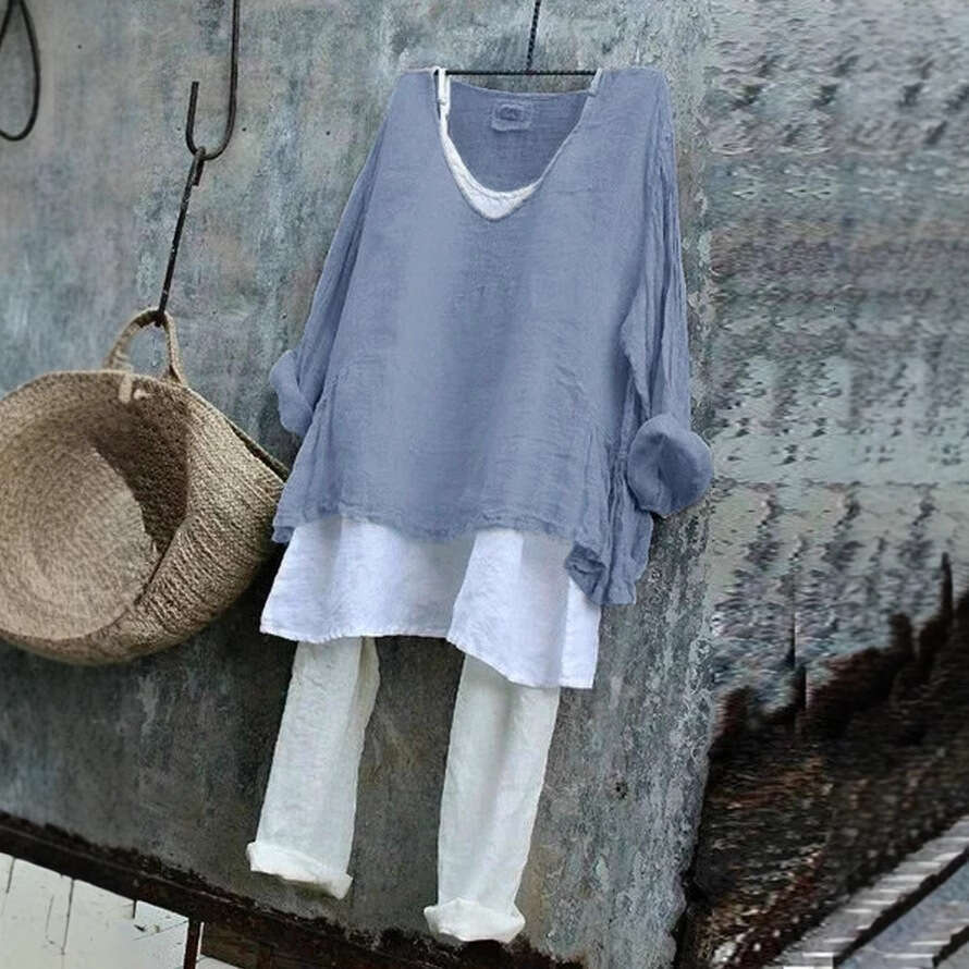 Summer New Women's Loose Casual Long Sleeve 3D Printed Pullover T-Shirt B5