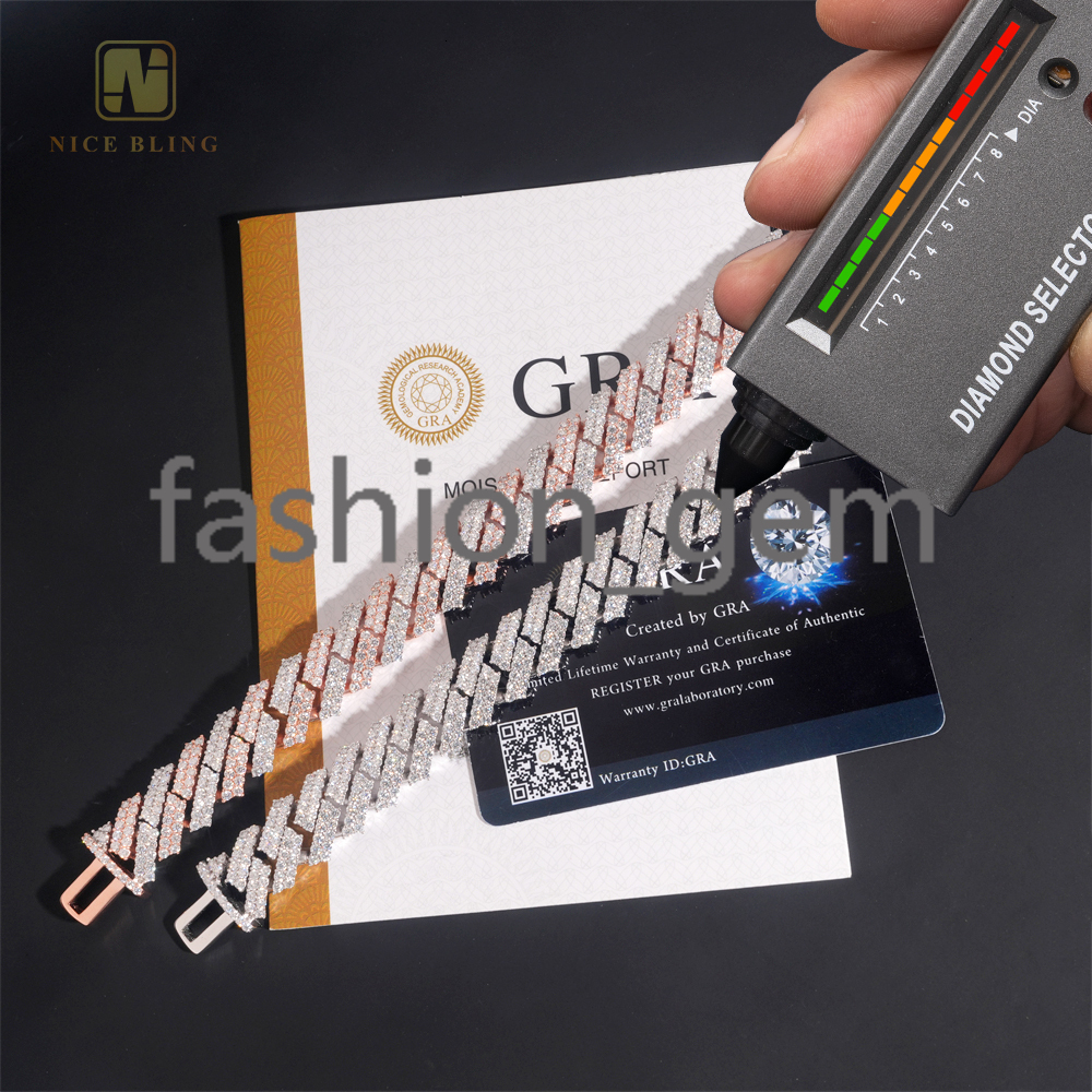 Hot Selling Hip Hop Style 925 Sterling Silver Iced Out Moissanite Diamond Cuban Link Chain Bracelets