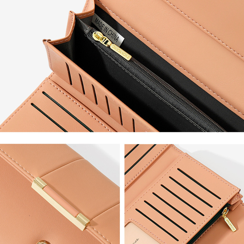 Fashionable Women's Long Wallet With Free Shipping Designer Japanese Minimalist Handbag Premium Triple Fold Cross Fold Multi Card Slot Card Bag Z