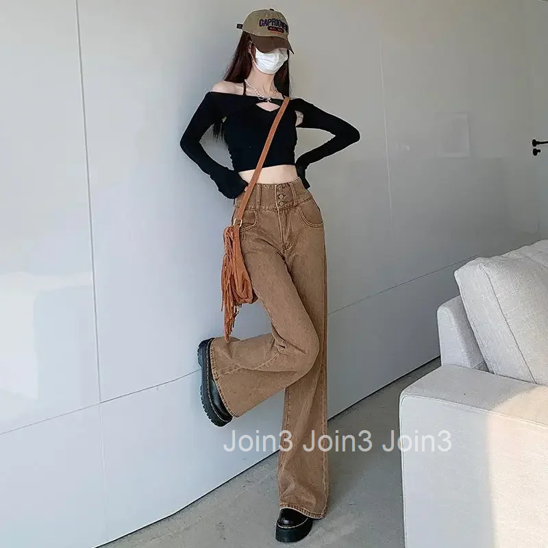 Brown Pants for Woman Flare Womens Jeans High Waist Shot Trousers Bell Bottom Flared Gyaru Wide Leg Hippie Korean Fashion Emo A