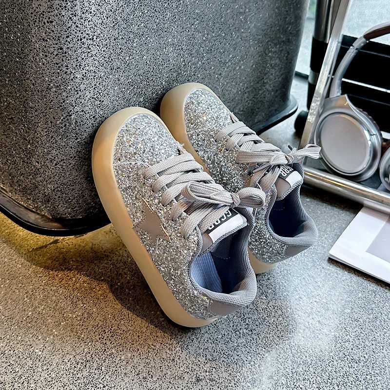 School Student Lace-up Sequins Star Casual Running Shoes Kids Sneakers Thick Sole Spring/Autumn Fashion New Round Head Popular Z250618