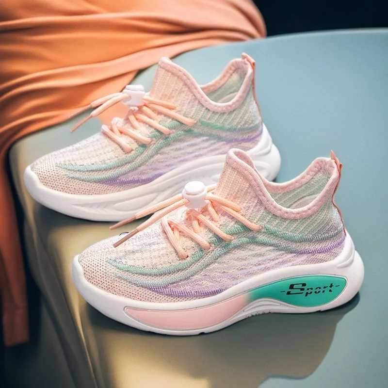 Girls sports shoes breathable 2025 spring and summer new fly woven mesh surface childrens running shoes soft sole Z250618