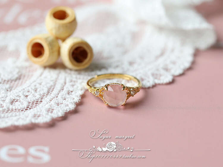 Girl's Prayer Classic Internet Celebrity Live Same Style Pink Crystal Open Luxury Ring Necklace Earrings for Women