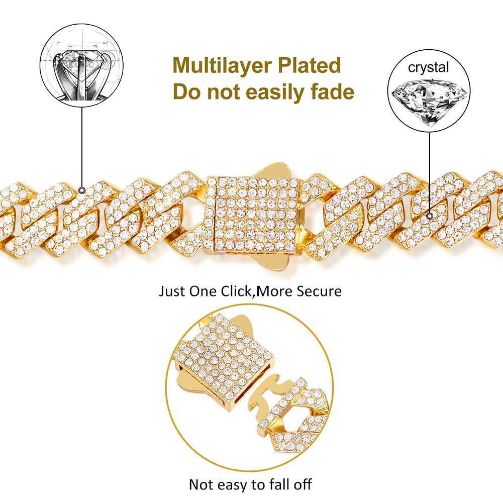 Iced Out Cuban Link Chain 14MM Prong Rhombus Diamond Cuban Chain Hip Hop Choker Necklaces Women Men Jewelry Wholesale W250618