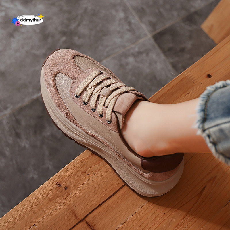 Top Layer Cowhide Thick Genuine Dad Non-Slip Soft Sole Sports Women's Leather Casual Shoes ddmythur