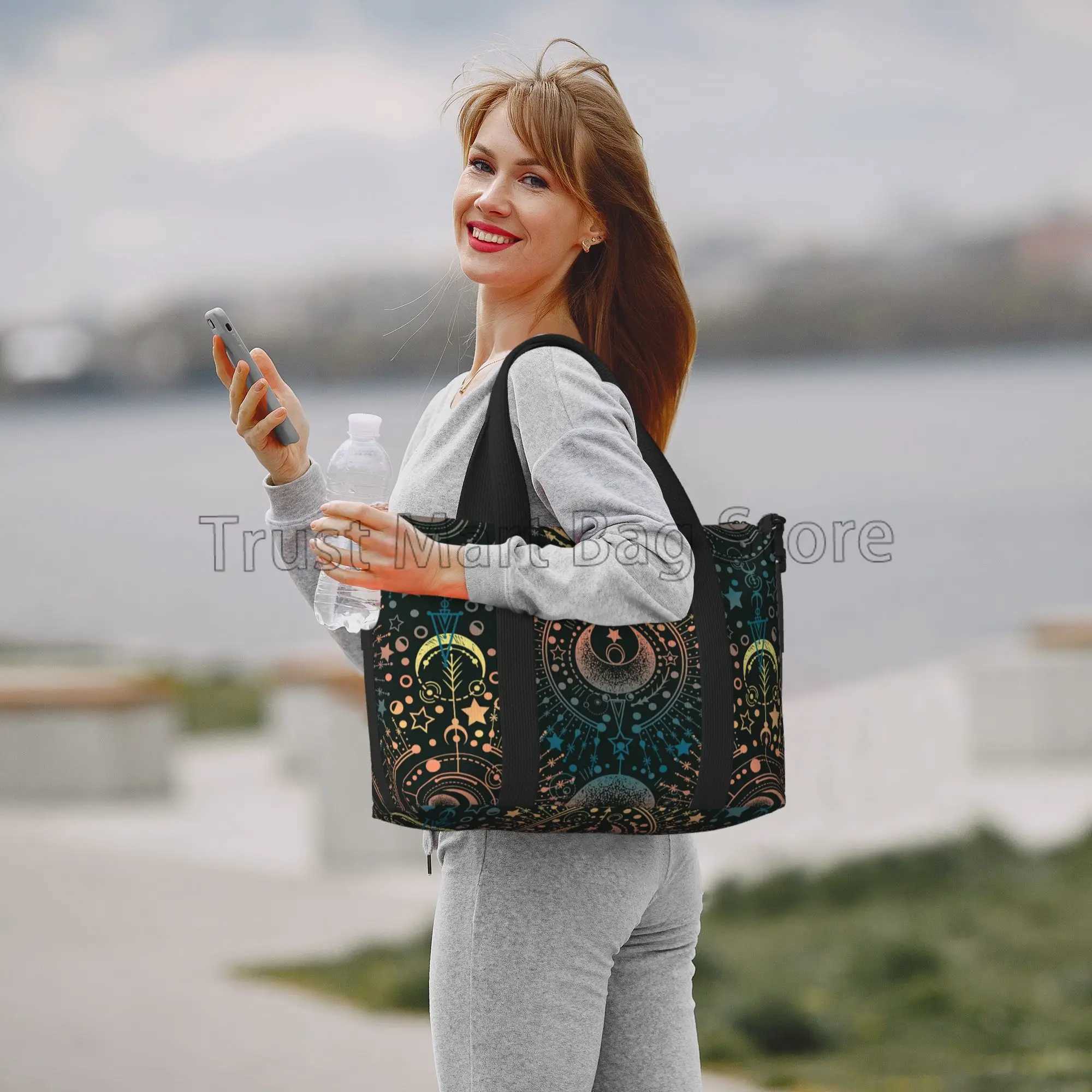 Moon Star Alchemy Magical Print Travel Duffel Bags Unisex Waterproof Sports Gym Handbags Overnight Weekender Luggage Bag W250618