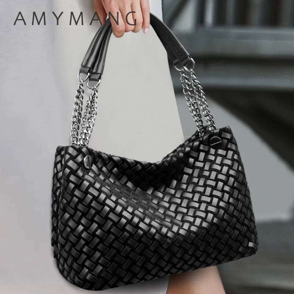 High Quality Chain hand-held woven Soft Pu Leather Women's Tote Bag Trendy Women Handbag Female Shopping Shoulder Bags