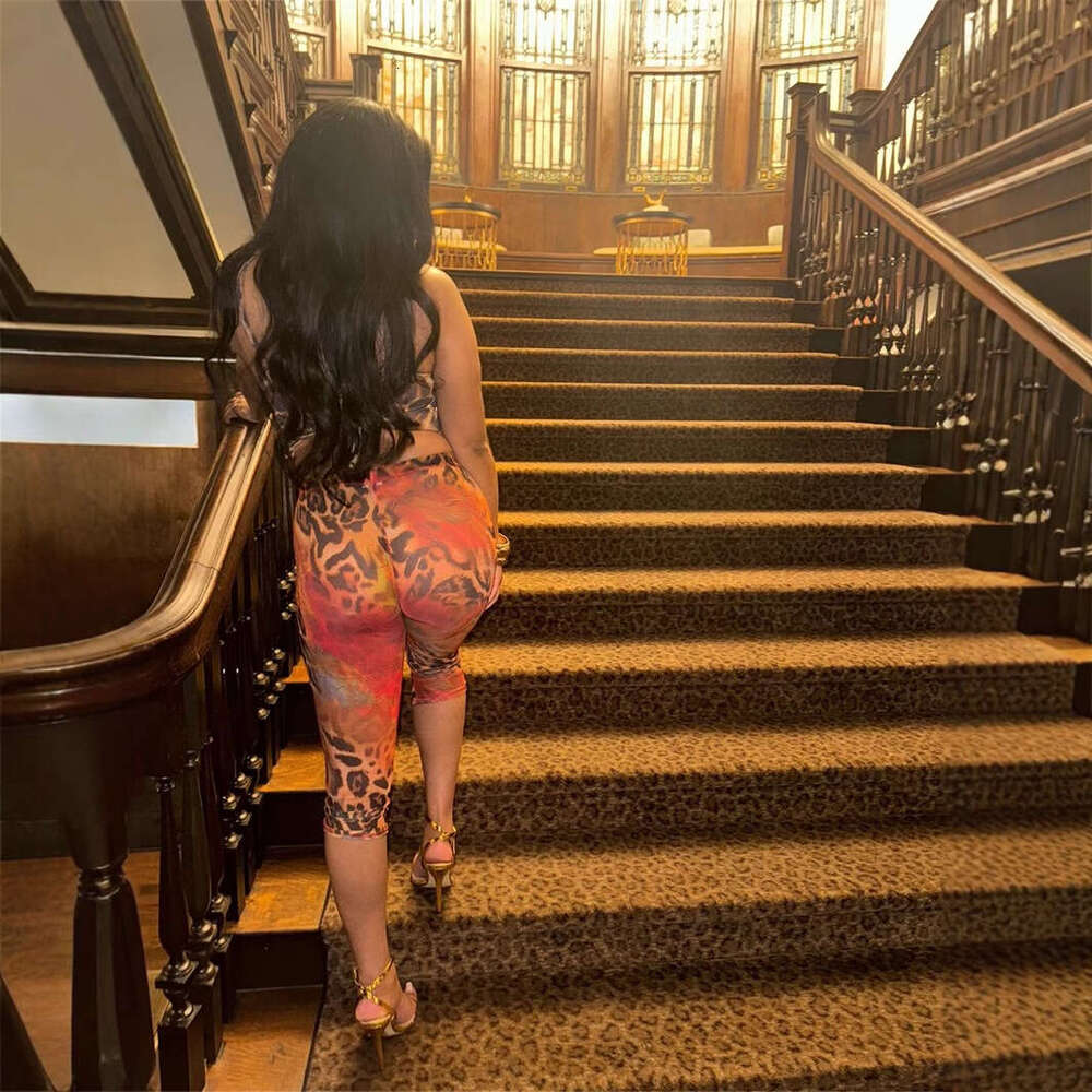 New Women's Fashion Sexy Leopard Print High Waist Backless Two-Piece Set B5