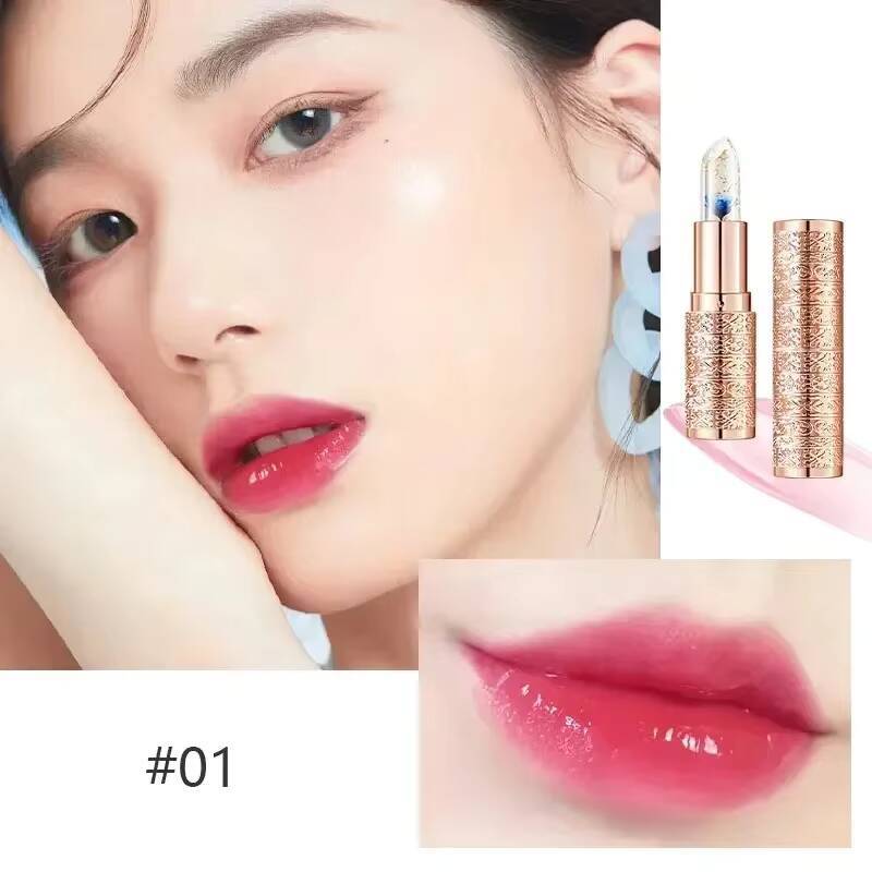 Temperature Color Changing Women Flower Lipstick Transparent Waterproof Moisturizing Crystal Jelly Pearlescent Lip Balm Cosmetic happy