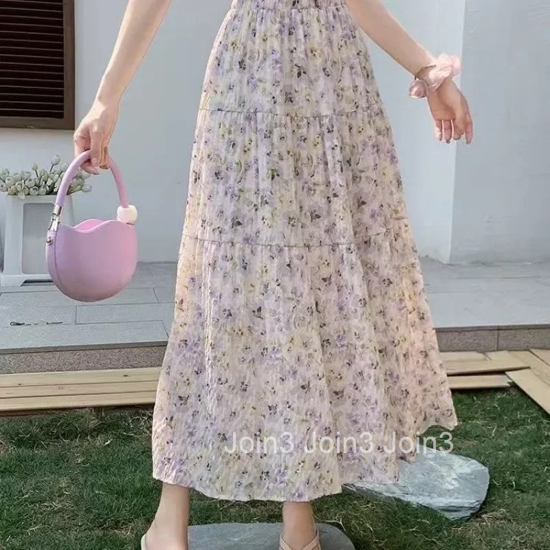 Woman Skirt High Waist Floral Pleat Skirts for Women Pleated Midi Y2k Vintage Premium Modest Quality Clothing Trend 2025 A Line