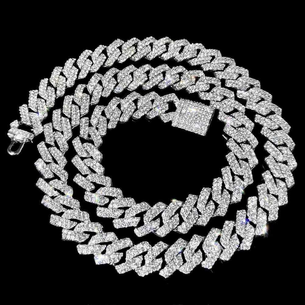 16/18/20/22/24inch Prong Cuban Link Chain for Women Men Iced Out 2 Row Rhinestone Miami Rhombus Hip Hop Cuban Necklaces Jewelry W250618
