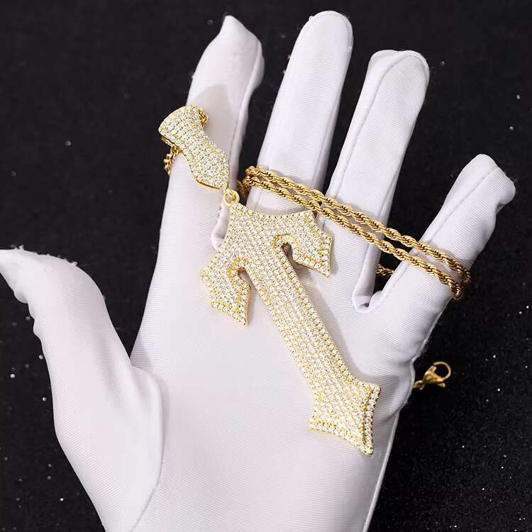 Popular Fashion Cross Pendant D/VVS Round Moissanite Sterling Silver Gold Plated Pendant Hip Hop Men Cross Pendant