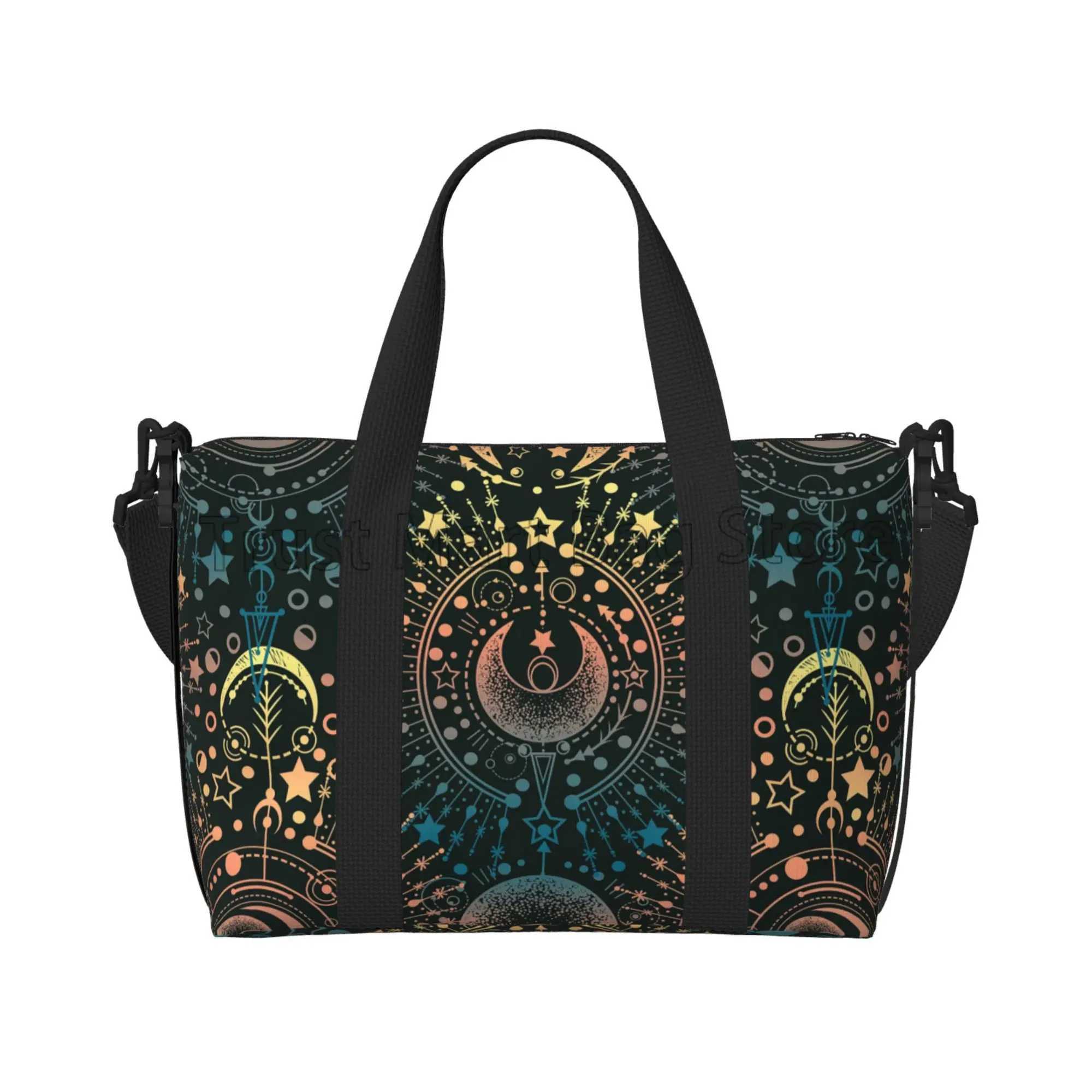 Moon Star Alchemy Magical Print Travel Duffel Bags Unisex Waterproof Sports Gym Handbags Overnight Weekender Luggage Bag W250618