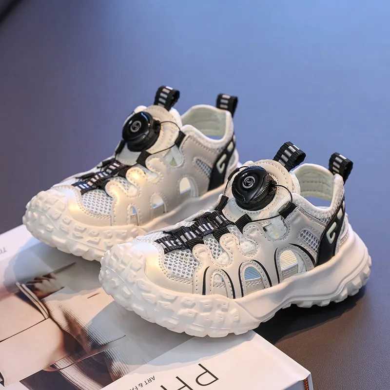 Girls sandals 2025 summer new style boys rotating button sneakers childrens shoes mesh breathable frame shoes Z250618