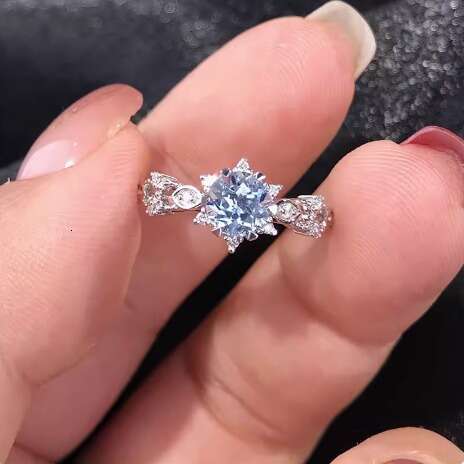 Hot Selling High Imitation Natural Santa Maria Perfect Round Aquamarine Light Luxury Versatile High-end Feel Ring for Women