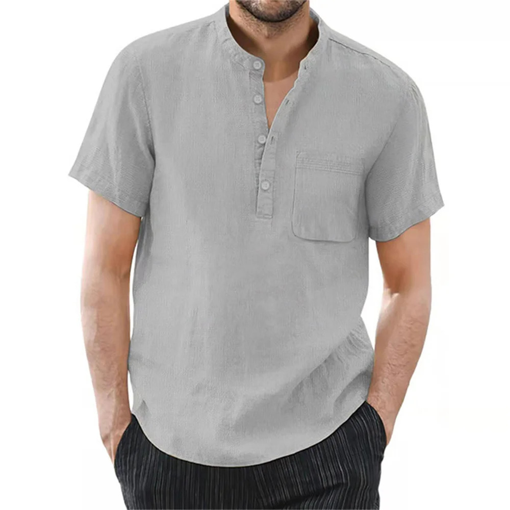 Mens Short Sleeve T-shirt Cotton and Linen Casual Mens T-shirts Solid Color Summer Shirt Male Cozy Breathable 250616