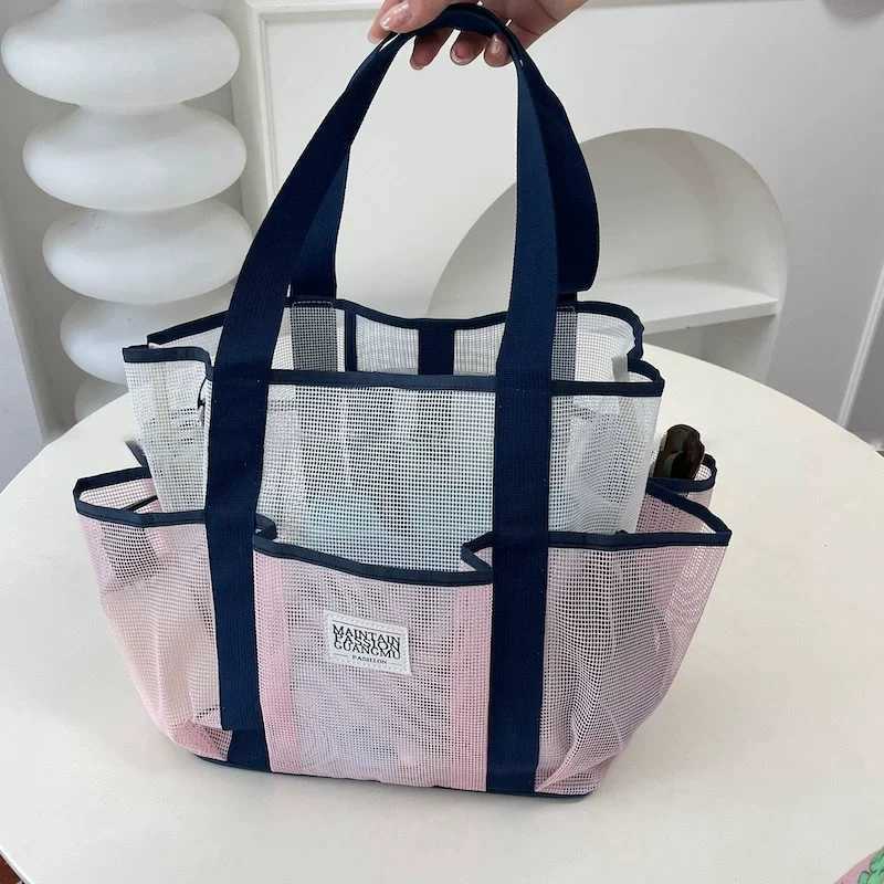 Korean Portable Swimming Bag Large-capacity Hollow Breathable Bathing Beach Fitness Mti-pocket Mesh Storage Bag B250618