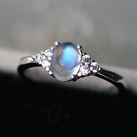 Sri Lankan Natural Moonstone Ring with Blue Light Glass Body, Simple and Versatile Gift for Women