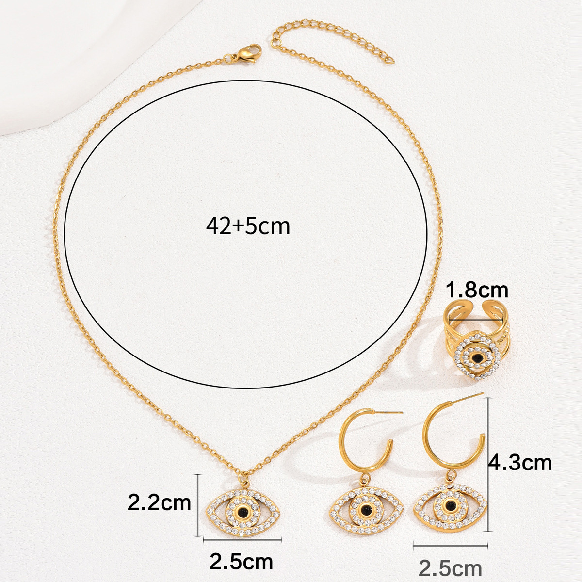 Necklace Set Demon Eye Inlaid Zircon Personality Design Clavicle Chain Versatile Ring Fashion Earrings for Women
