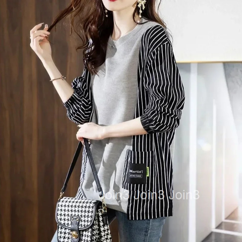 Thick Pullovers Cold Womens Sweatshirts Autumn and Winter Warm Striped Y 2k Vintage Female Top Korean Streetwear Y2k Basic Coat