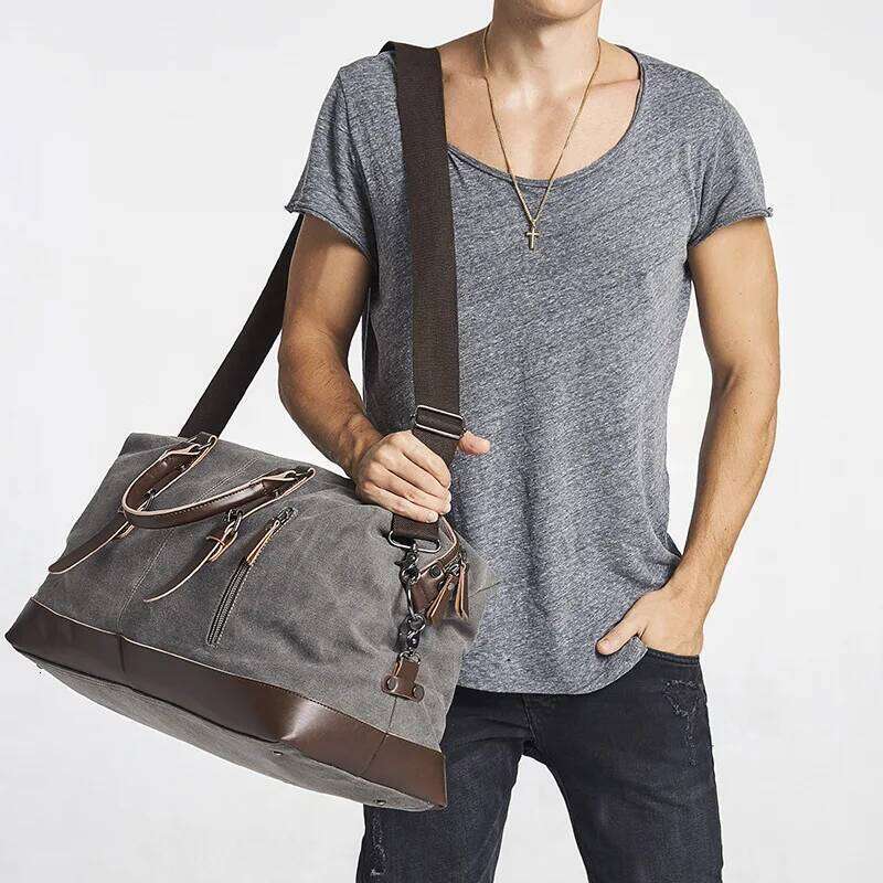 Large Capacity Canvas Leather Travel Bags Carry On Bag Lage Men Duffel Bag Lage Travel Bags