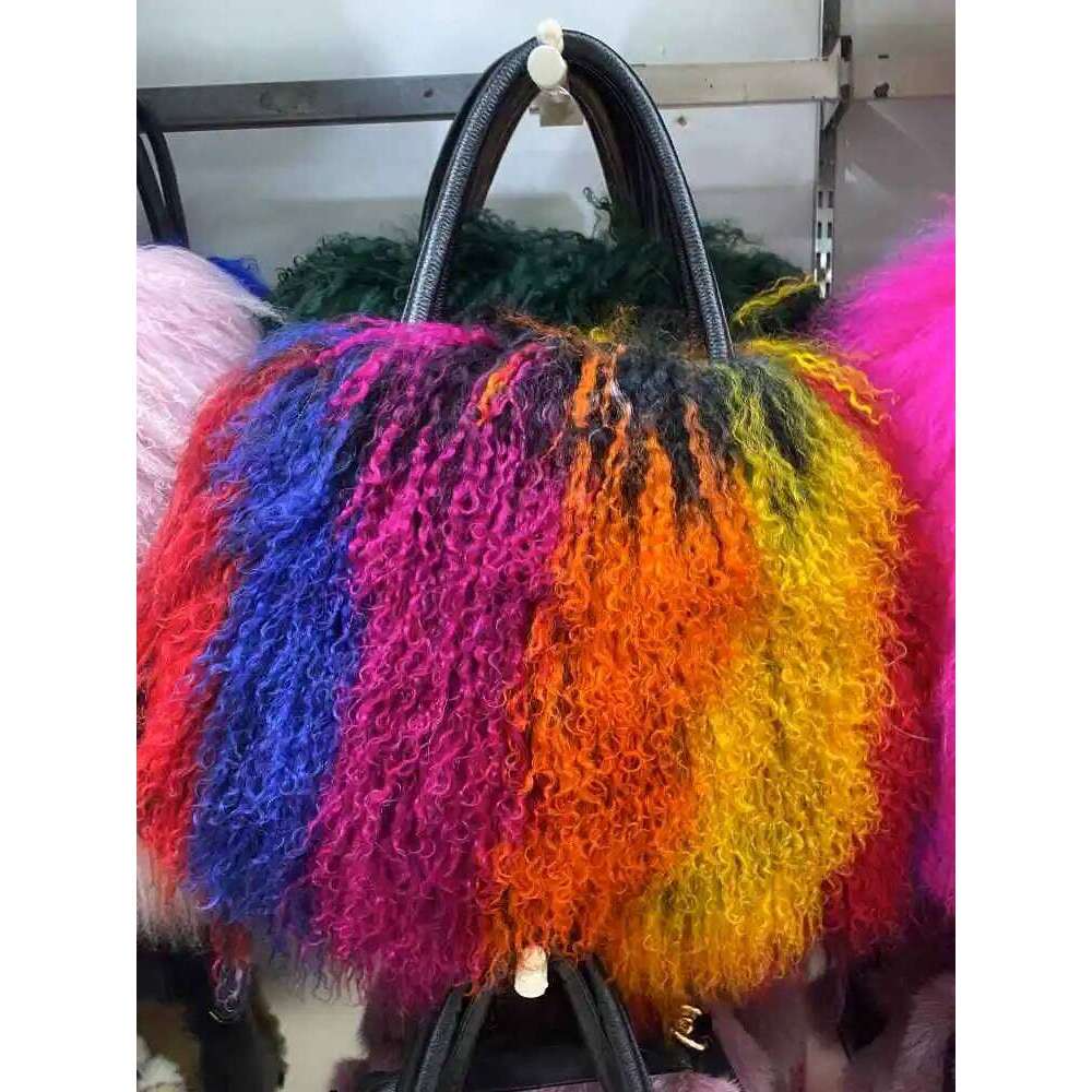 Mwfur Handbag Fashion Long Hair Tote Bag Mongolian Lamb Fur Bags For Women