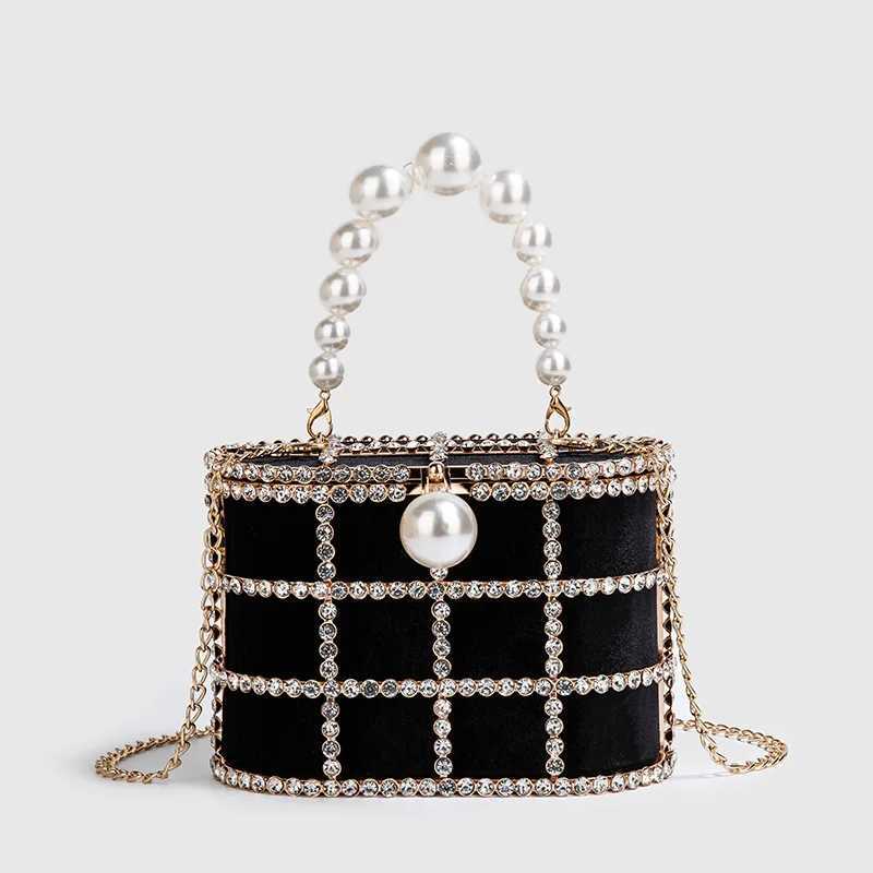 Diamond Metal Bucket Pearl Handle Women Party Clutch Purses and Handbags French design Ming Ai Wedding Chain Shoulder Bag Z250618