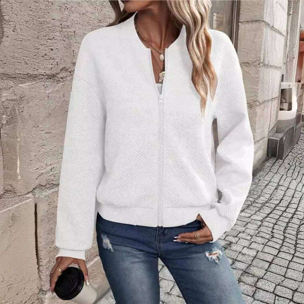 Jacket, for women, with zipper, solid color, fashionable, European and American style, 2024