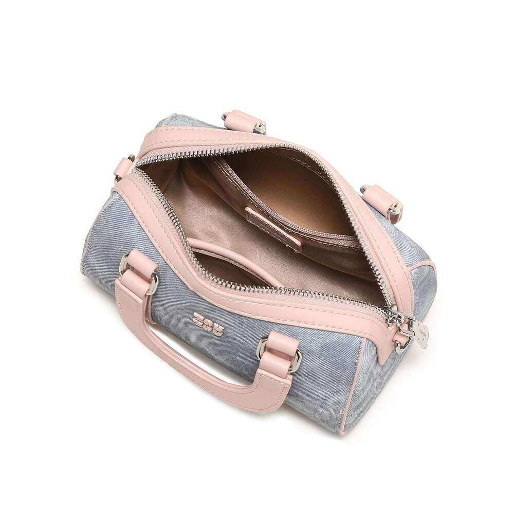 TOUTOU Bowling Bag Women Blue PU Leather Boston Shoulder Crossbody Handbag With Pendent Original Valentine's Gift For Girl