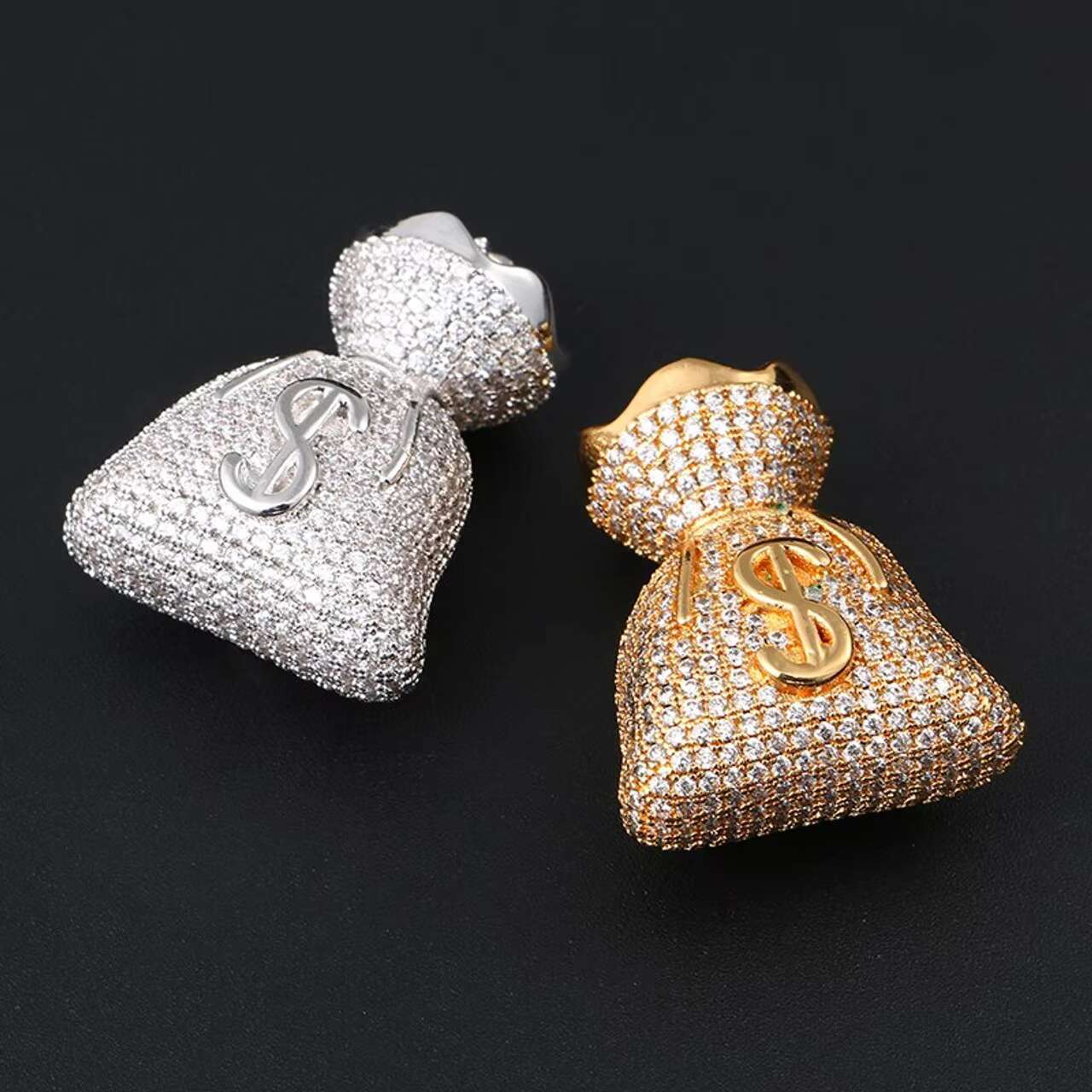 Luxury Hip Hop Style 18K Gold 925 Silver Iced Out Dollar Sign Money Bag Pendant Mens Womens Moissanite Jewelry Necklace