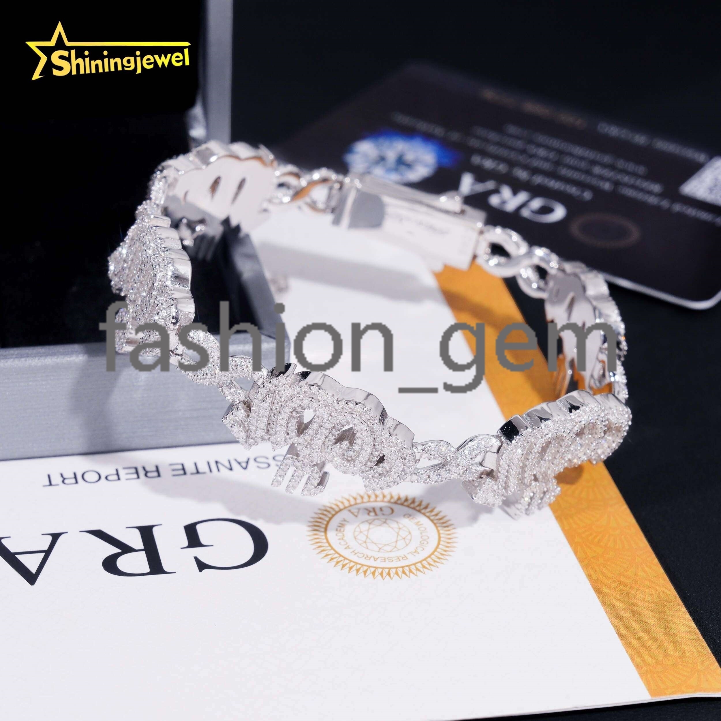 Fashion Fine Jewelry Sterling Silver 925 Vvs Moissanite Lab Diamond Hip Hop Iced Out Jewelry Cuban Link Chain Bracelet Men