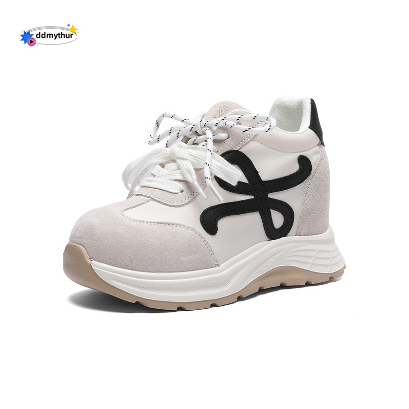 10cm Height Increasing German Training for Women 2025 Spring New Genuine Leather Platform Thick Sole Small Stature Casual Sports White Shoes ddmythur