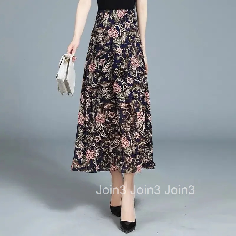 Chiffon Midi Skirts for Women Floral Y2k Vintage Harajuku Stylish Premium High Quality 2025 Trend Summer Cheap V Woman Skirt