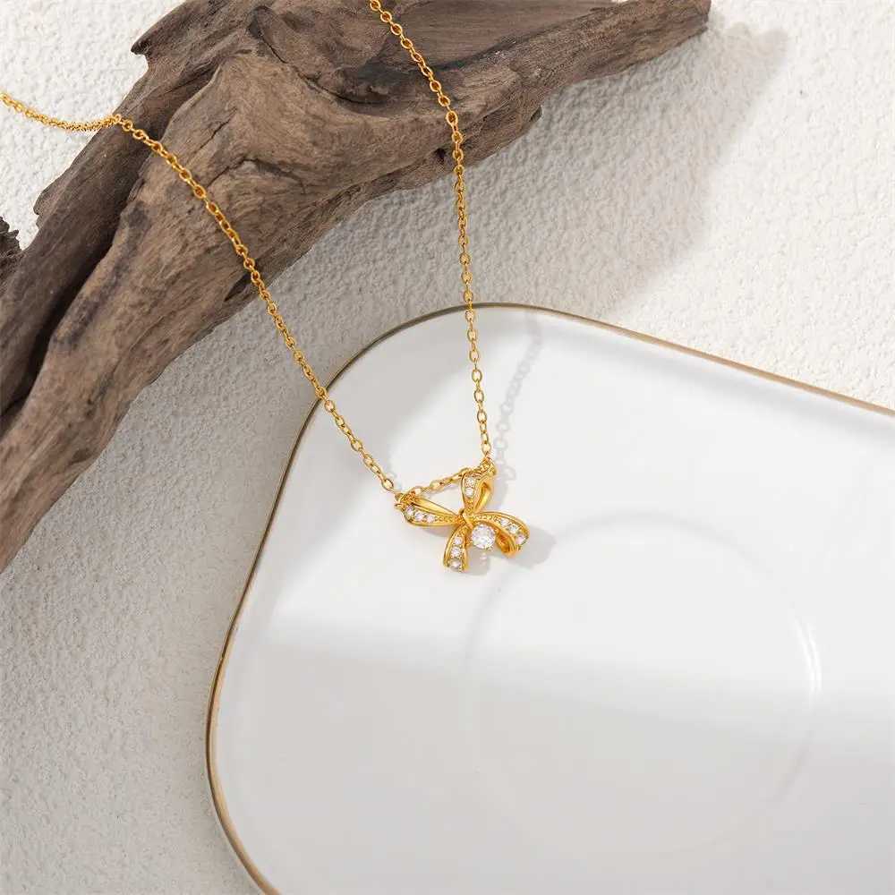 Delicate Butterfly Bowknot Pendant Necklace for Women 18K Gold Plated Waterproof CZ Zircon Bow Knot Choker Fashion Jewelry 2025 W250618