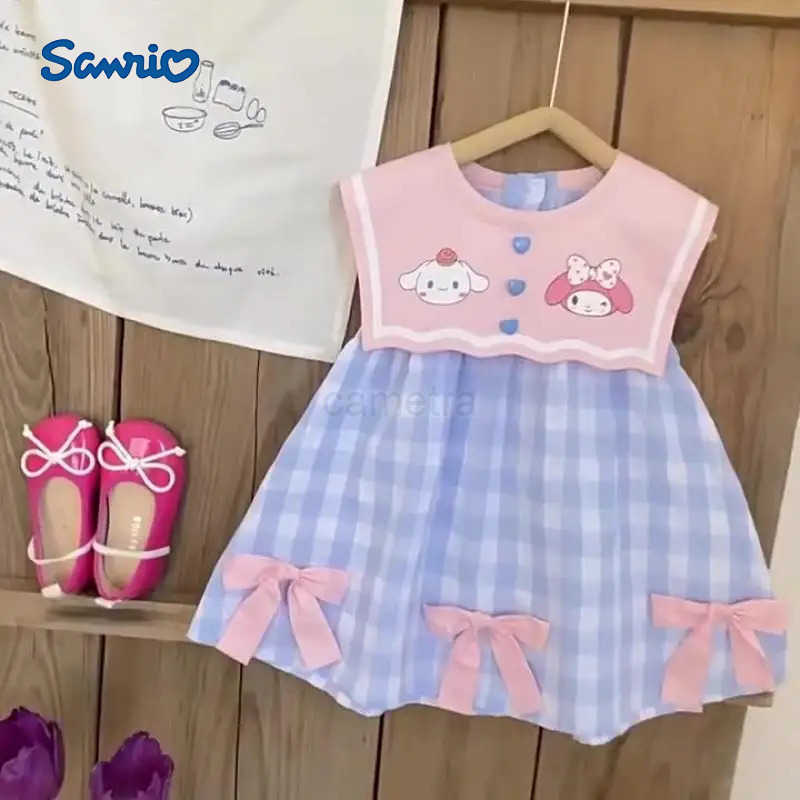 Sanrio Sanriou Girl Dress Summer Cotton Navy Leader Princess Skirt Cute Cartoon Anime Childrens Clothing My Melody Festival Gift XJ250618