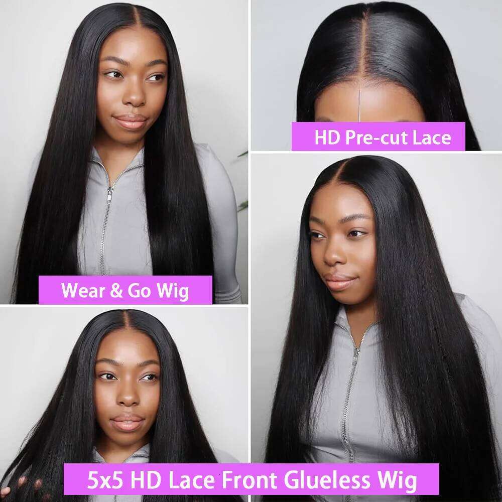 Wear and Go Glueless Pre Plucked 220% Density 5x5 Closure Wig Straight 13x4 Lace Wigs Human Hair Match All Skin Tones