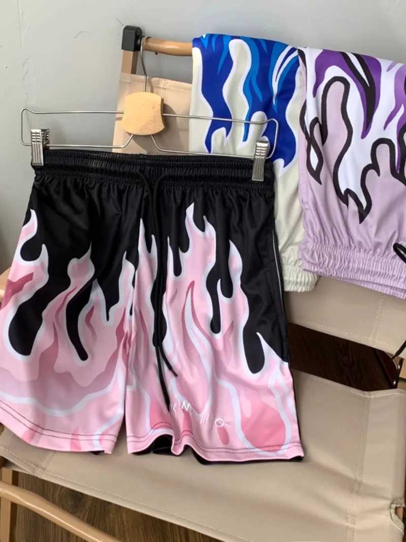 Flame sports shorts mens loose American hip hop basketball pants summer couple trendy brand mens and womens shortsXJ250618