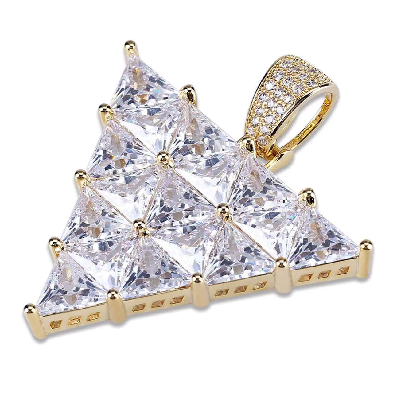 New Arrival Luxury 925 Sterling Silver Inverted All-Iced Triangle Shape Princess Cut Moissanite Pendant Necklaces for Men Women