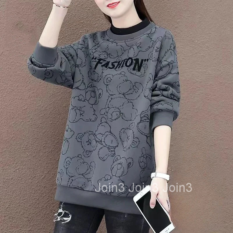 Baggy Womens Sweatshirts Loose Female Top Streetwear With Orint On Outerwears Korean Pullovers Y2k Popular Clothes Basic New In