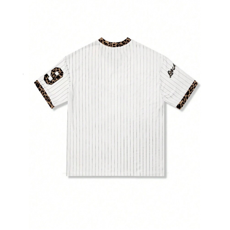 2025 Sports Style Trendy American Jersey Loose Street V-neck Striped Short Sleeve T-shirt Top 250407