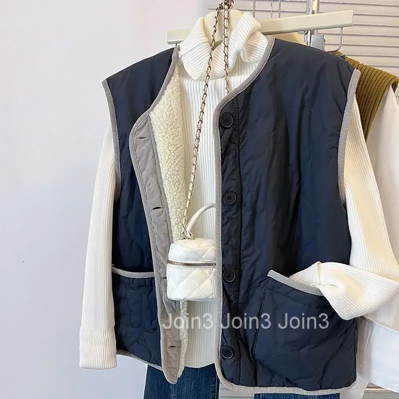Lady Giletes Half Lightweight Padded Short Cold Coats on Sale Womens Lamb Plush Vests Warm Casual Winter Clothing Insulated