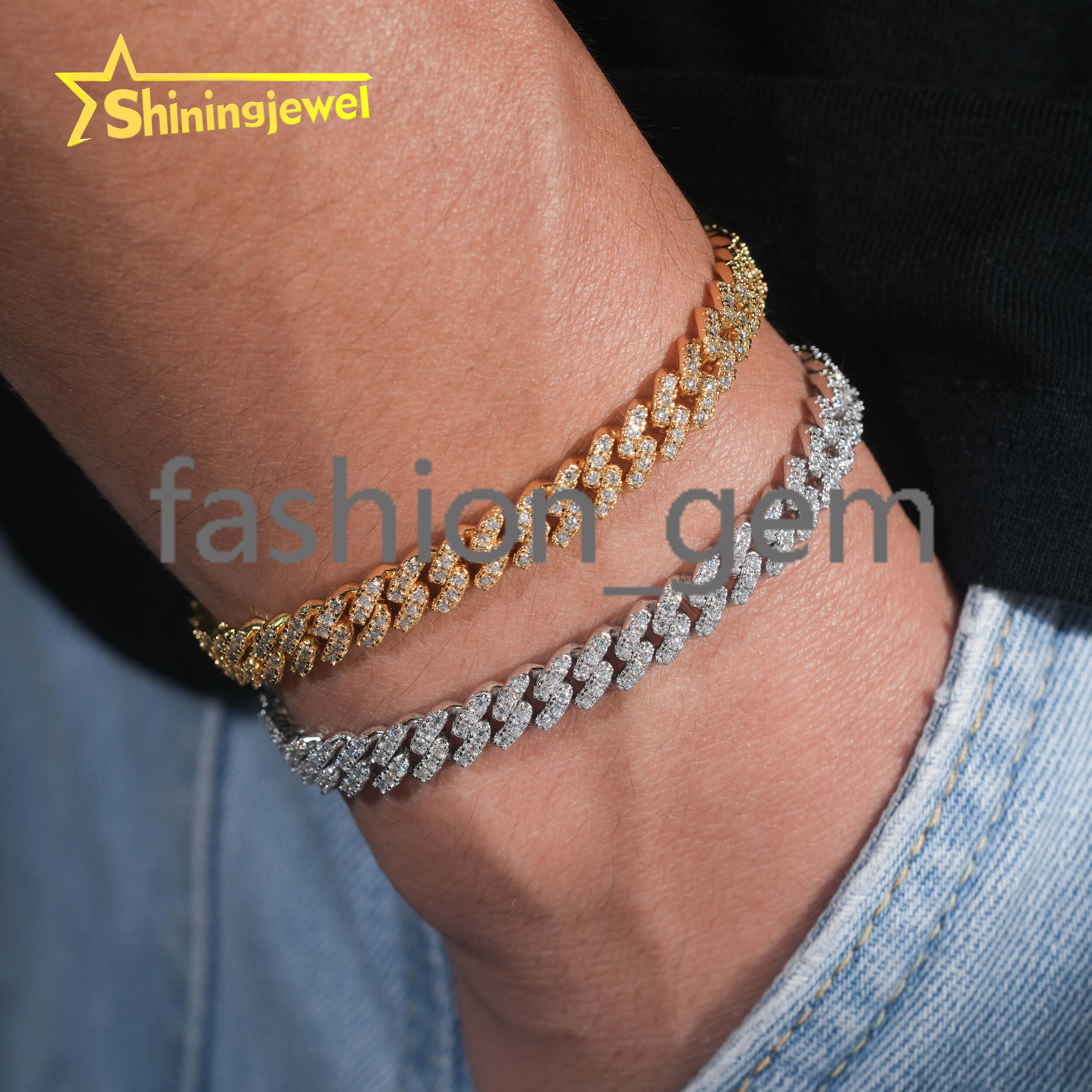 Hip Hop Jewelry 925 Sterling Silver 6mm Fully VVS Moissanite Cuban Bracelet GRA Iced Out Mens Womens Moissanite Bracelet
