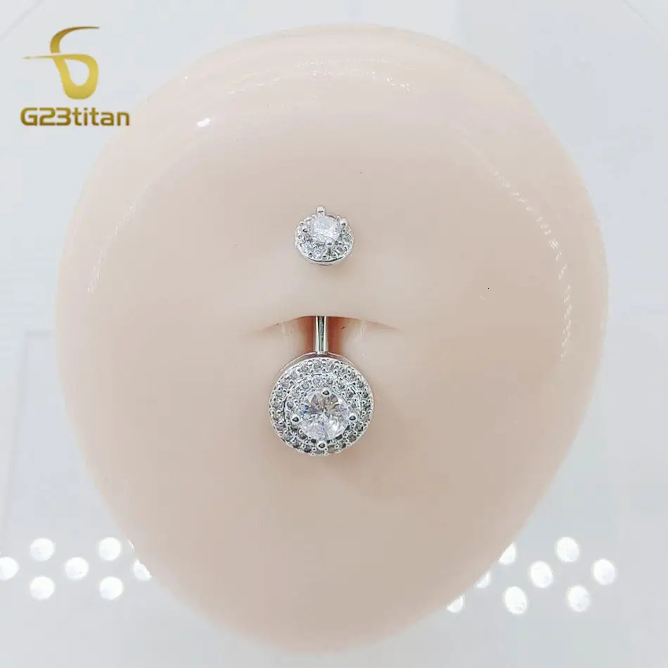 Simple Zircons Round Belly Button Ring 6-16mm Length G23 Curved Barbell Silver Color Ombligo Jewelry 14G Navel Piercing 250617