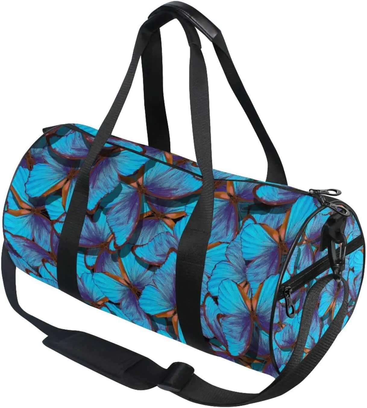 Round Duffel Sports Bag Blue Butterfly Lightweight with Inner Pocket Gym Bag for Men Women Duffle Bag for Travel Sports W250618