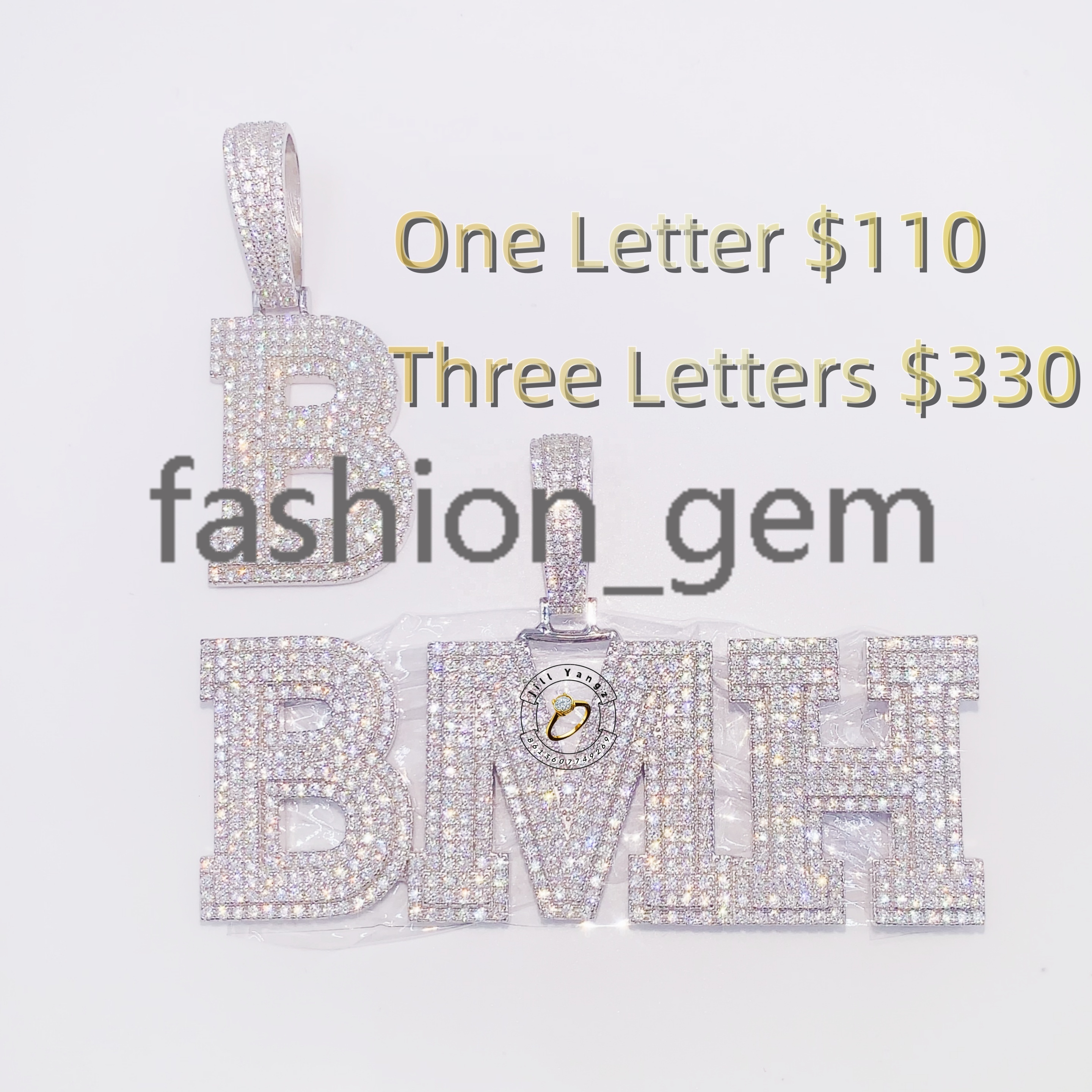 New Year Gifts Affordable Name Initials Letters Pendant Moissanite Name Pendant Custom Silver Hip Hop Rock Christmas Gifts