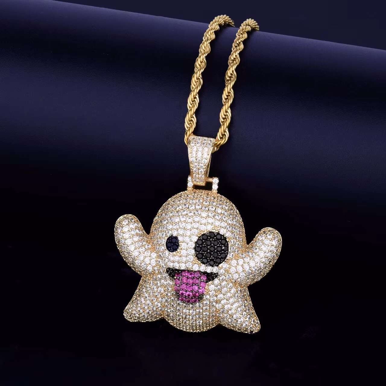 Custom 18K Gold 925 Silver VVS Moissanite Diamond Iced Out Snapchat Cute Ghost Pendant Hip Hop Cartoon Moissanite Pendant Charm
