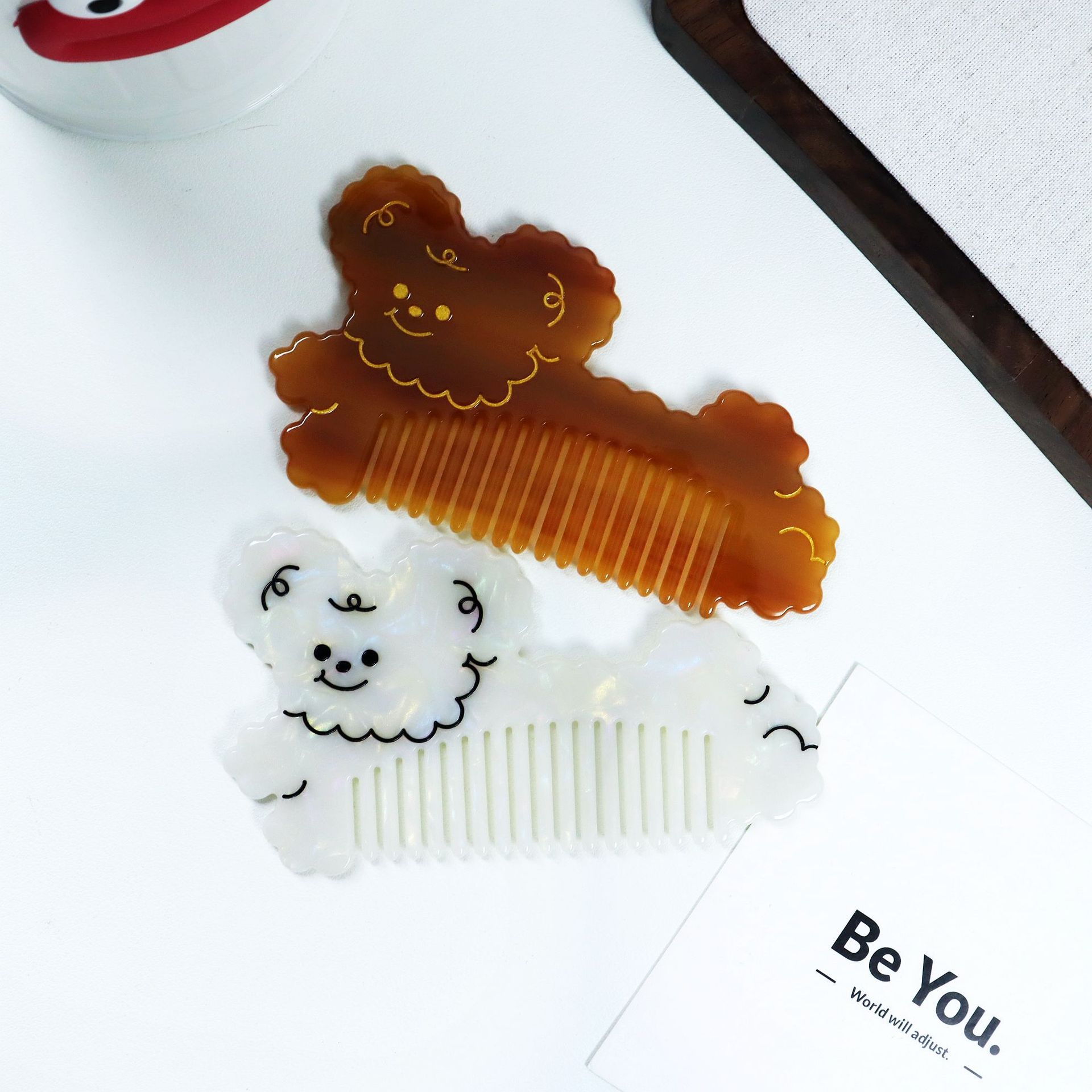 Wholesale Cute Cartoon Dog Designed Pocket Hair Comb Thickened Acetate Anti Static Hair Combs Portable Hair Tools Accessories